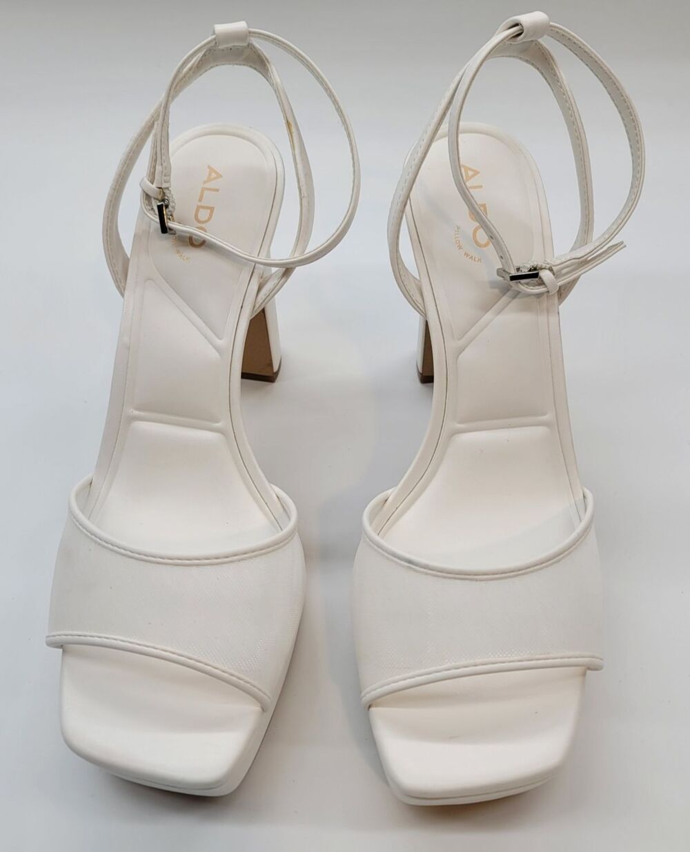 ALDO Chicglimmer White Platform Sandals Pillow Walk Square Toe Block Heel Size 8